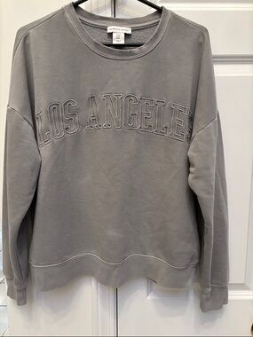 cupcakes & cashmere Gray Los Angeles Embroidered Crewneck Sweater